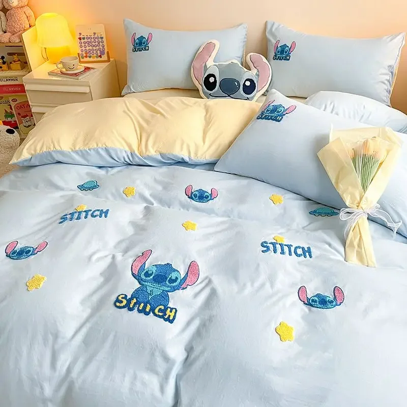 Cute Disney Cartoon Stitch Mickey Lotso Chip Dale Alien Tigger Winnie the Pooh Pure Cotton Quilt Cover Bedsheet Set of Four