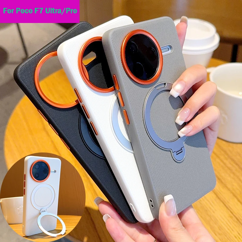 

Rotating Stand Phone Case For Xiaomi Poco F7 Ultra Magsafe Magnetic Luxury PU Leather Sturdy Shockproof Cover For Poco F7 Pro