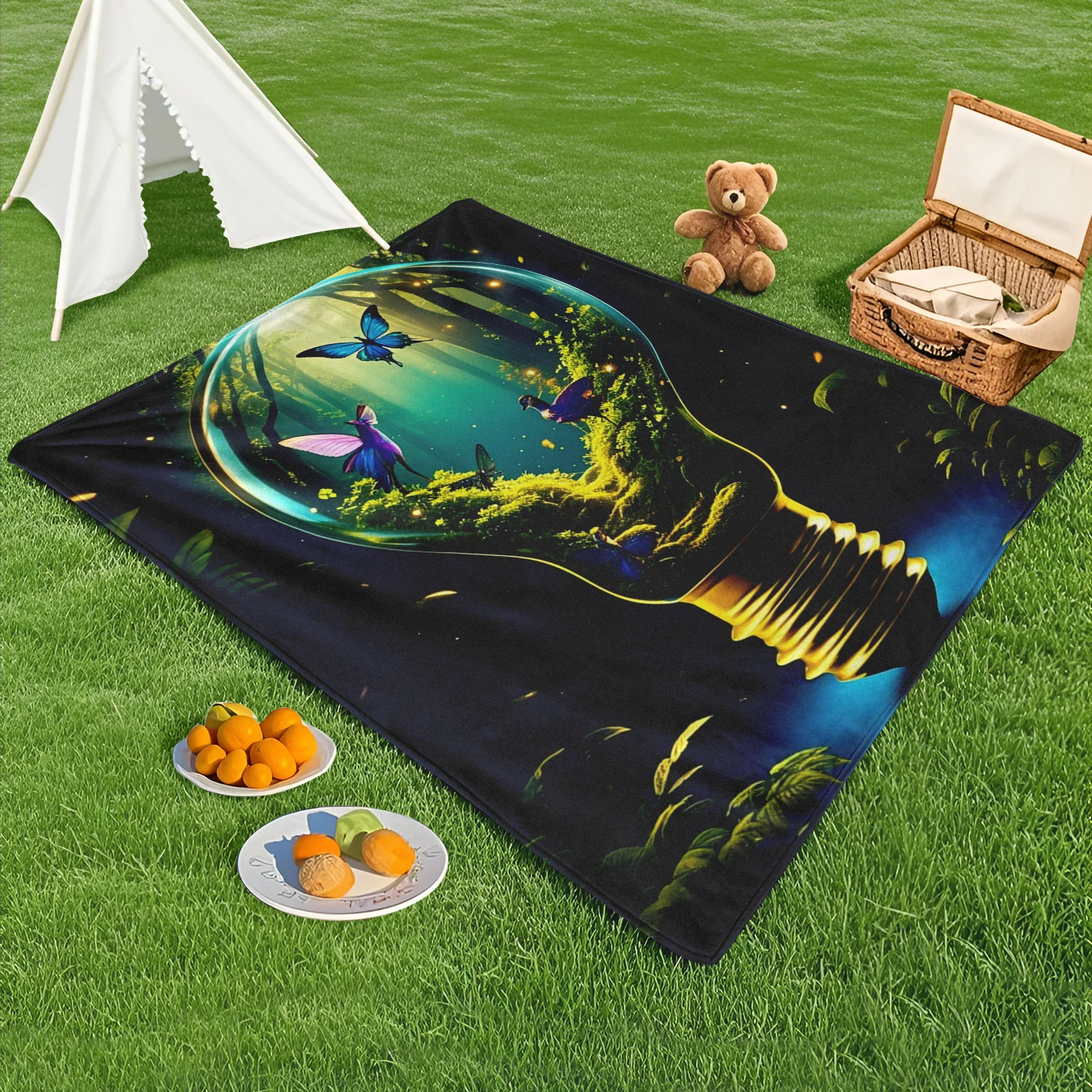Light Bulb Forest Butterfly Blanket With Creative Design For Outdoor Adventures And Nature Inspired Enthusiasts Seeking Unique