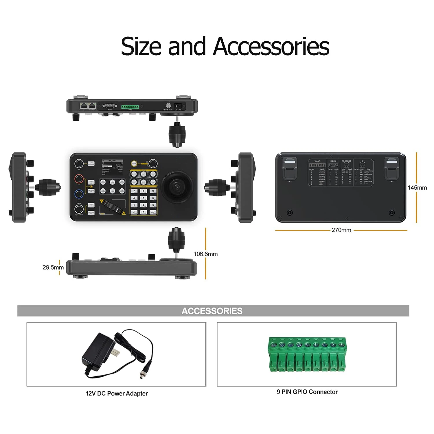 Prisual PTZ Camera controller PoE NDI Camera controller keyboard with 4D joystick for live church meeting,RS232 RS485 LCD screen