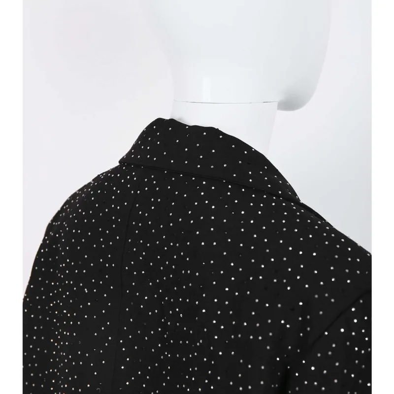 KWTX Damen-Blazer, einfarbig, schwer verziert, 2-Knopf-Revers, elegant, luxuriös, Designer, SS25-Mode