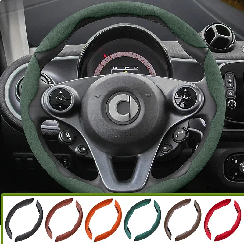 Suitable for Smart Anti-Slip Buckle Segmented Suede Steering Wheel Cover Suitable for Fortwo 451 450 Tronsmart T7 453 Gauge