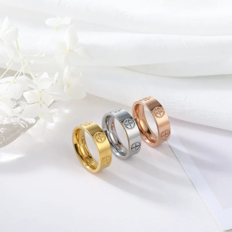 Fashion Classic Cross Stainless Steel Rings For Women Men Gold Color Luxury Jewelry Wedding Gift