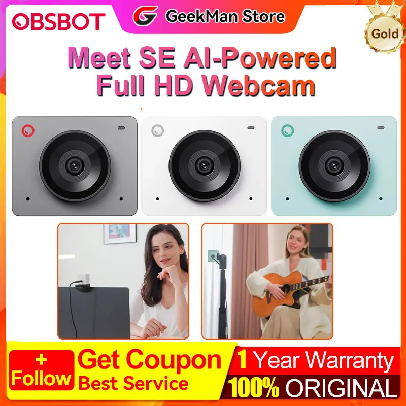 OBSBOT Meet SE Auto Focus AI-Powered Full HD Webcam With Integrated AI Framing Streaming Camera for Computer Gaming Laptop