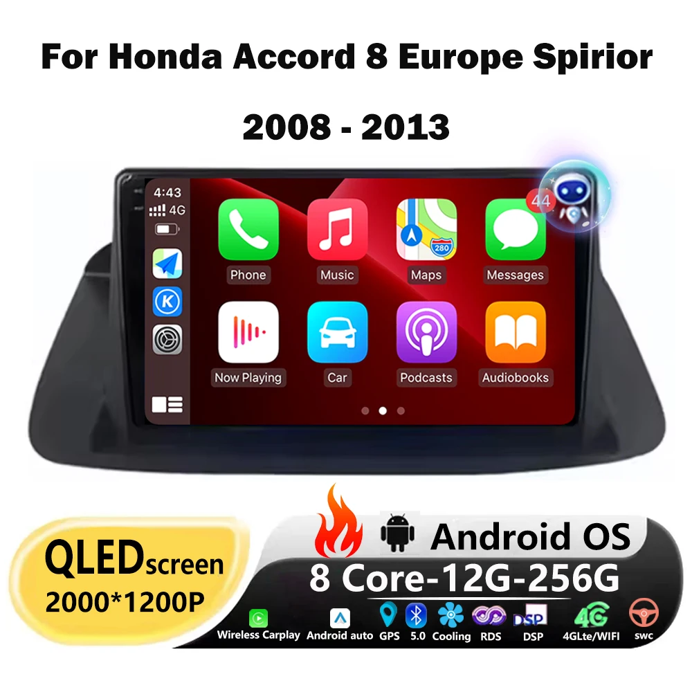 9 дюймов для Honda Accord 8 Europe Spirior 2008-2013 Android Авто Авто Радио Мультимедийный Видеоплеер Навигация GPS 4G Bluetooth DSP
