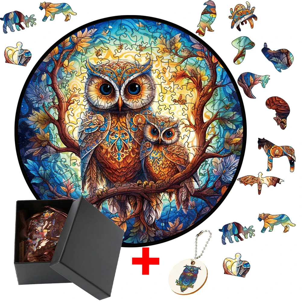 

Wooden Owl Animal Jigsaw Puzzle For Adults Kids DIY Crafts Irregular Pieces 3D Puzzle Gift For Loved Ones Brain Teaser Toy Game