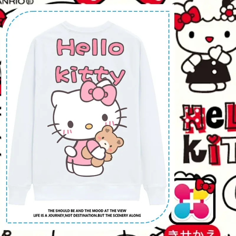 

Cartoon Hello Kitty Long Sleeve T-shirt Women's Fashion Brand Lazy T-shirt Sanrio Hellokitty Co-branded Clothing Trend