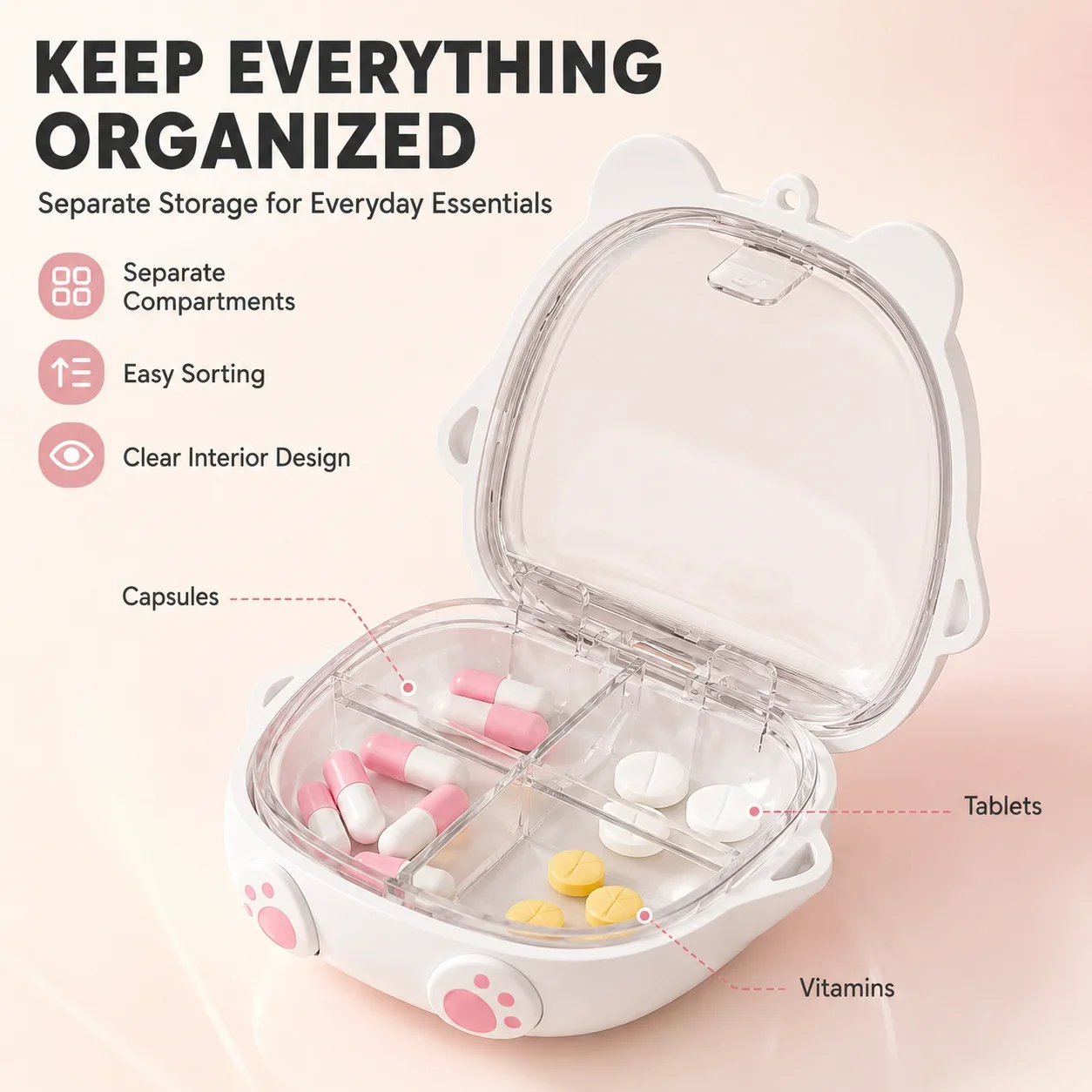 Mini Portable Bear Cartoon Jewelry Storage Box Travel Sealed Five Grids Organizer Compact Personal Medicine Box