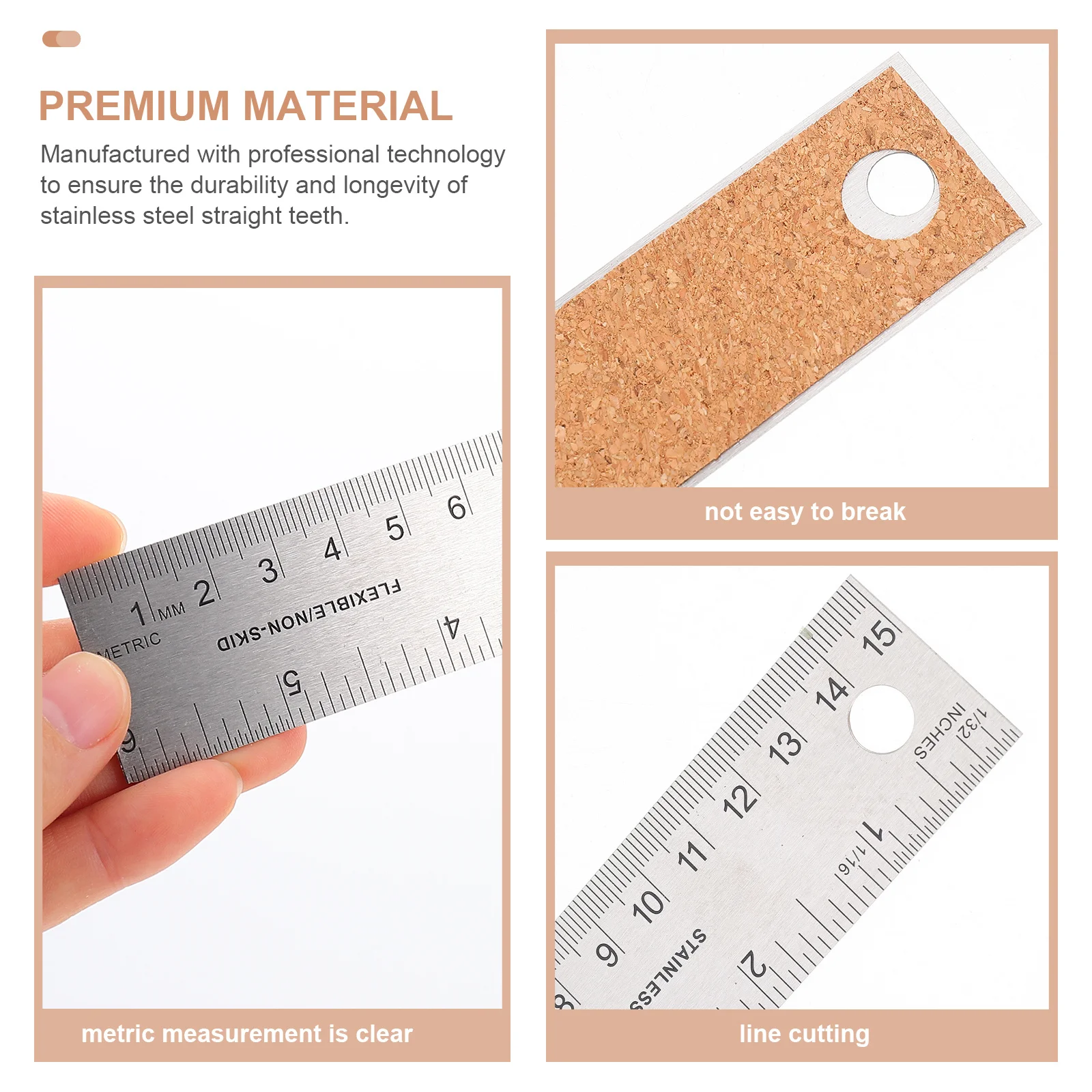 

2 Pcs Cork Back Ruler with Metal Rulers for Drawing Engineering Woodworking Backing