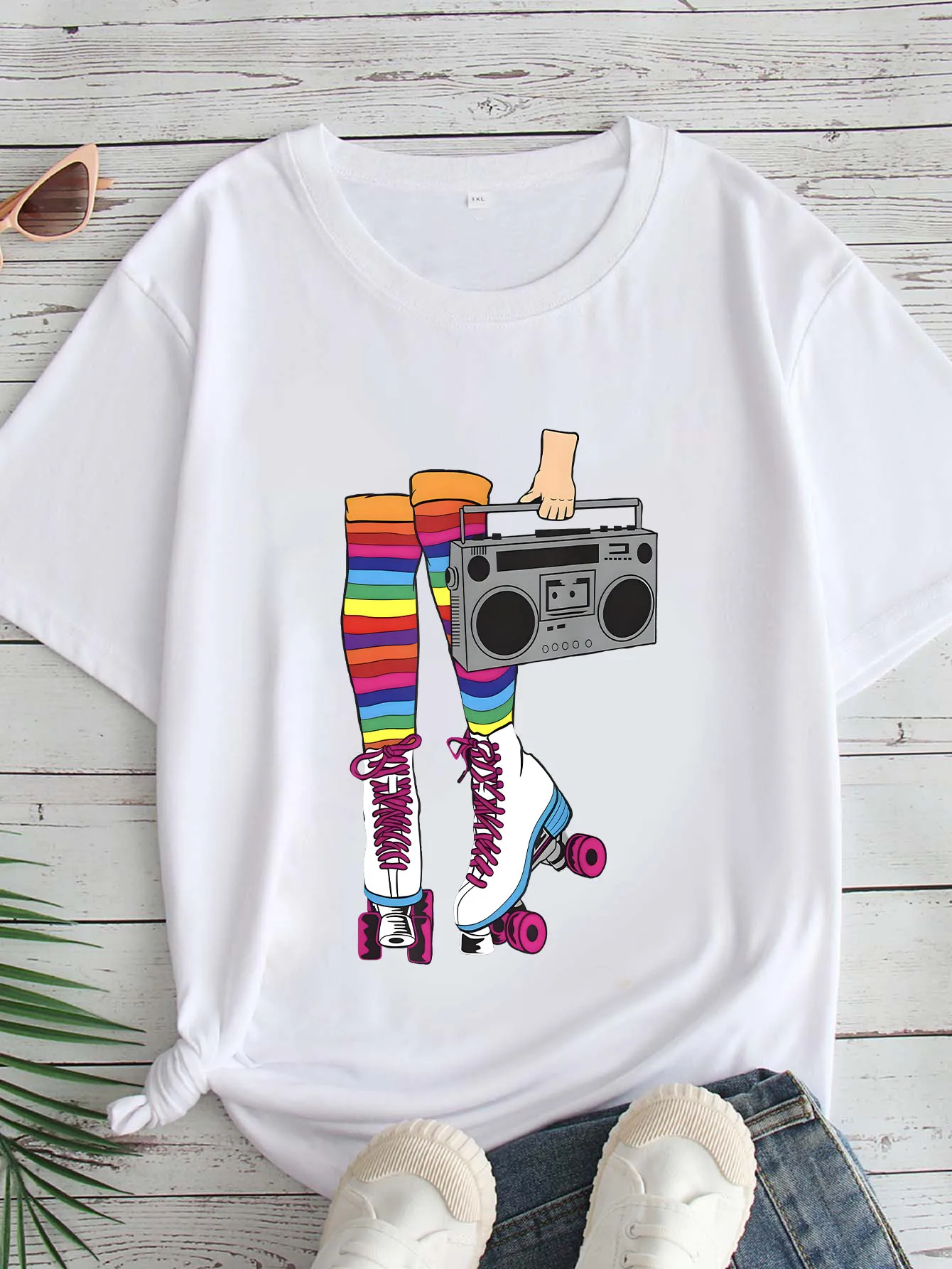 

Женская футболка большого размера с принтом, круглым вырезом и короткими рукавами, размеры 1-7XL, удобный повседневный топ в европейском стиле