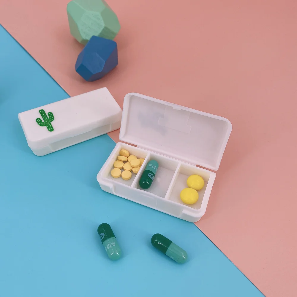 Mini Organizer Case 3 Grids Pill Box Tablet Flamingo Cactus Leaf Pill Case Dispenser Medicine Boxes Dispensing Medical Kit