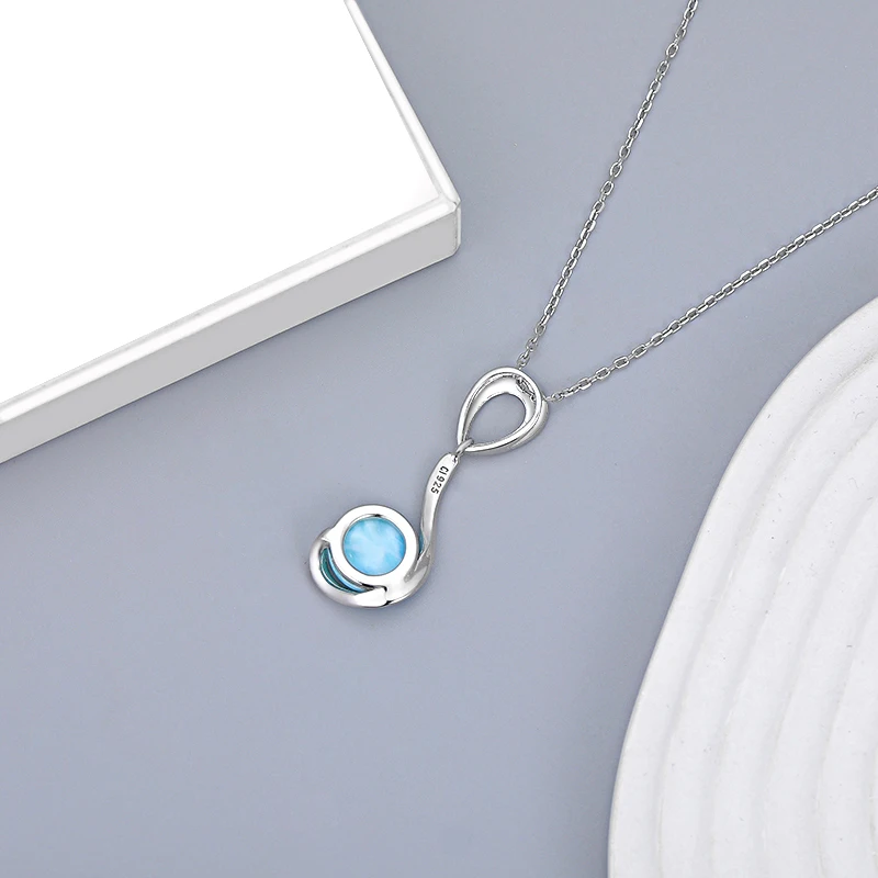 2021 الاتجاه الجديد الكلاسيكية سحر 925 فضة مجوهرات هدايا الرجعية البيضاوي الطبيعية الثمينة لاريمار قلادة قلادة للمرأة #5