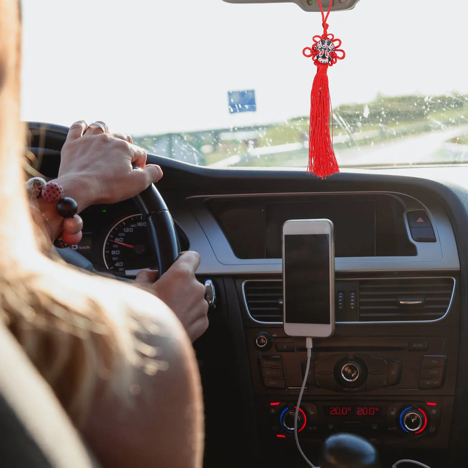 10Pcs Chinese Opera Facial Mask Tassel Car Pendant Red Chinese Knot Hanging Decoration for Car Phone Key Purse Bracelet Home