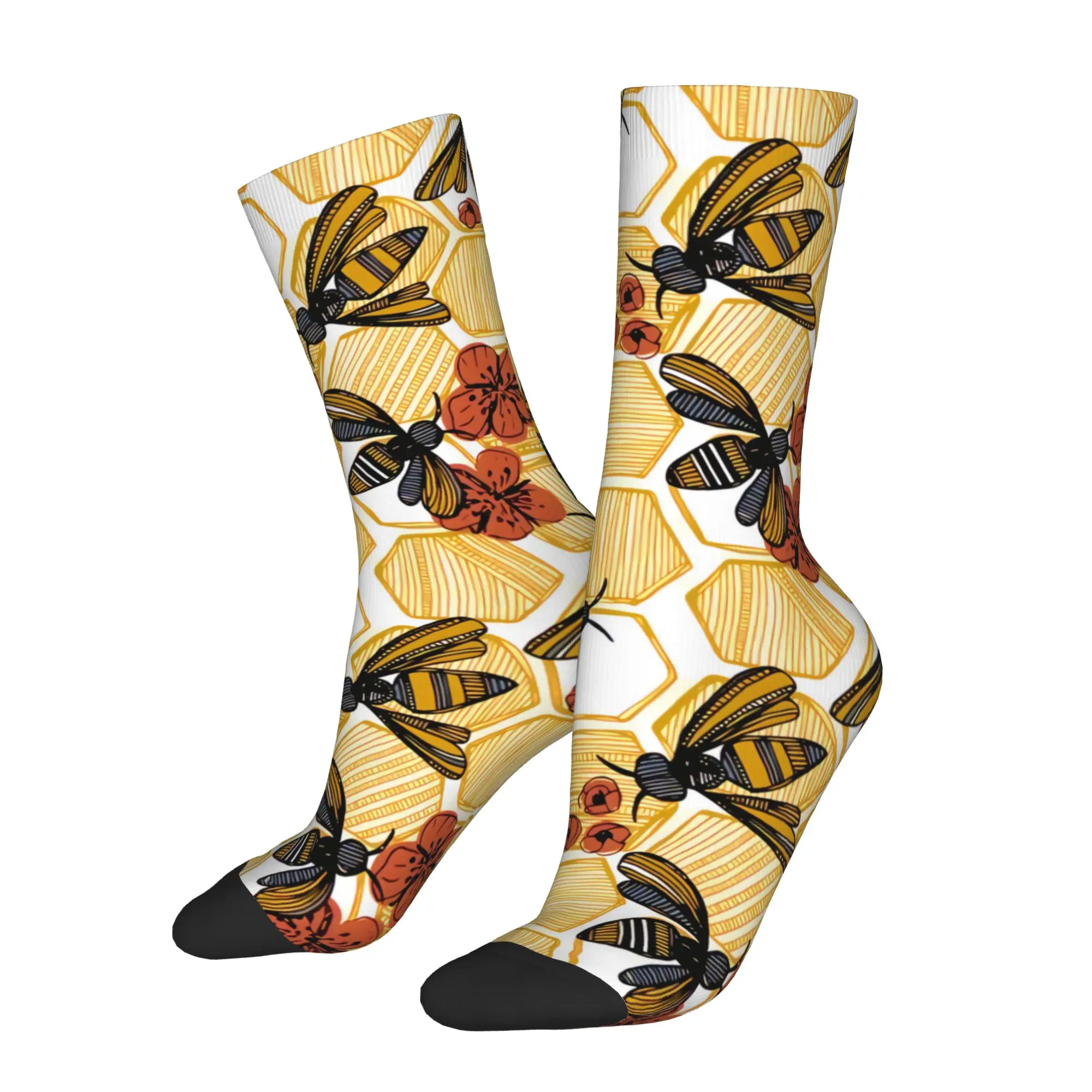 

Bee Flower Sock Printed Man Polyester Fashion Popular