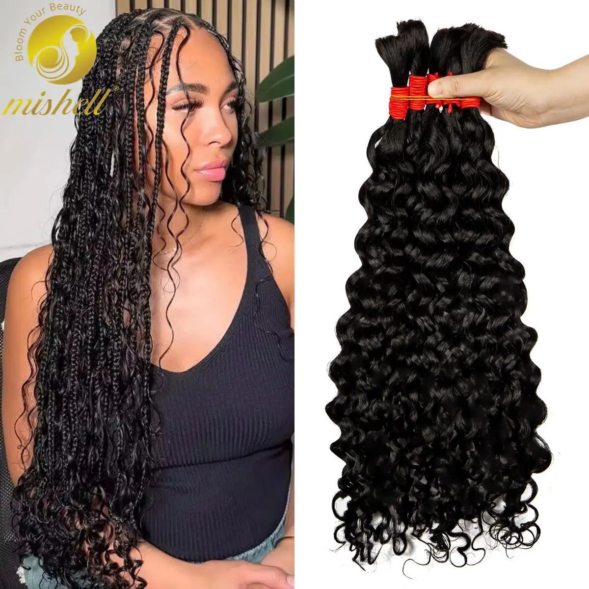 Human Braiding Hair Deep Wave Bulk Human Hair No Weft 100% Unprocessed Virgin Bundle Micro Human Braiding Hair for Boho Braids