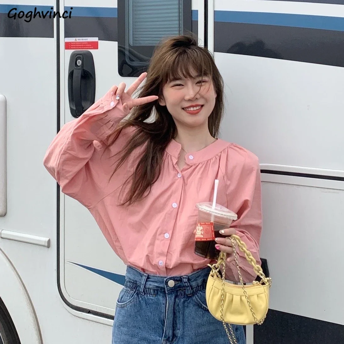 

Рубашки женские, милые, простые, универсальные, мешковатые, элегантные, офисные, женские рубашки Y2k, модные топы с длинными рукавами, Ulzzang Chic