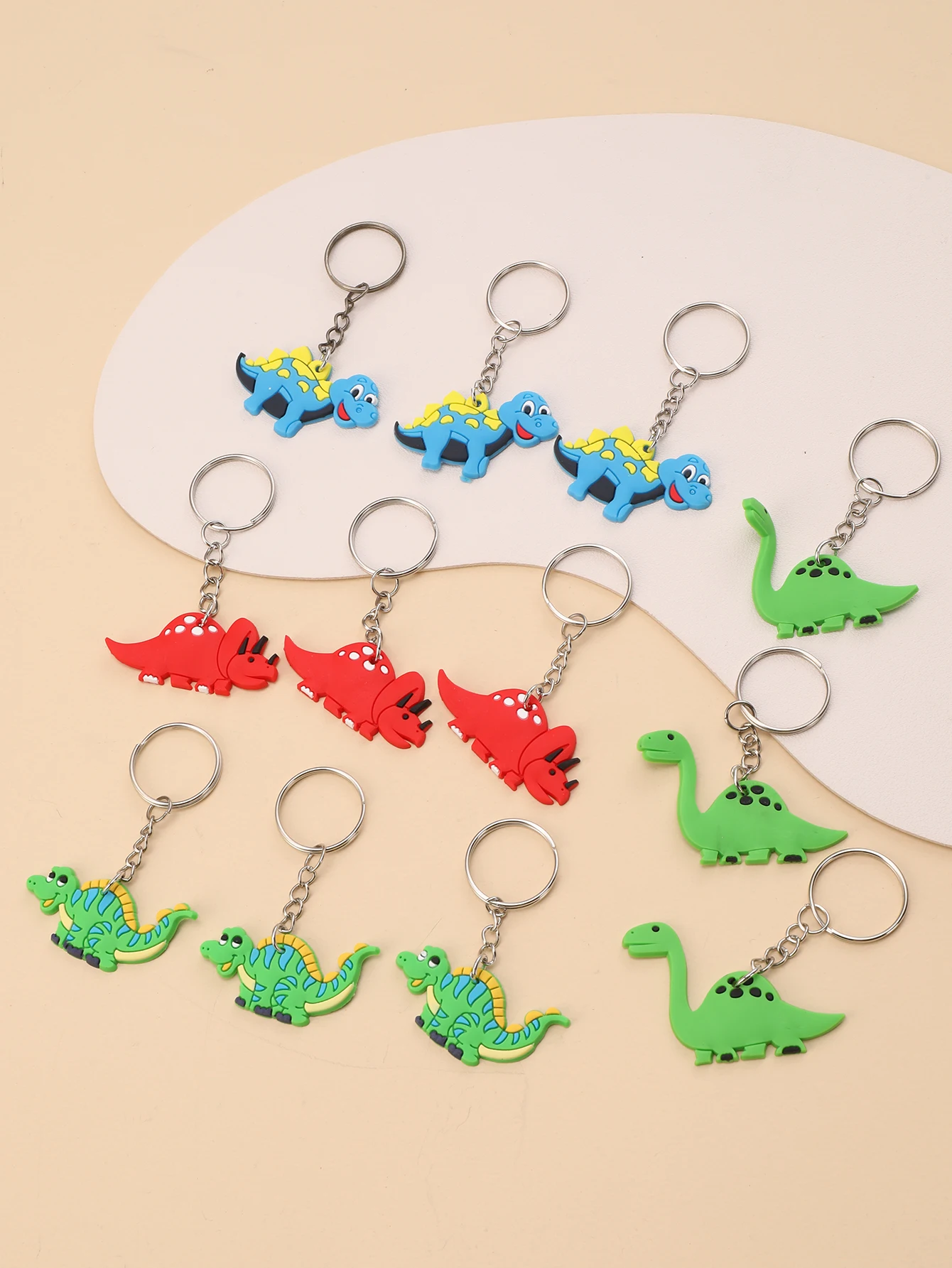 12pcs PVC Dinosaurs Keychain Cartoon Animals Pendant Key Chain purse Bag Backpack Charm Birthday Party Favor Supplies