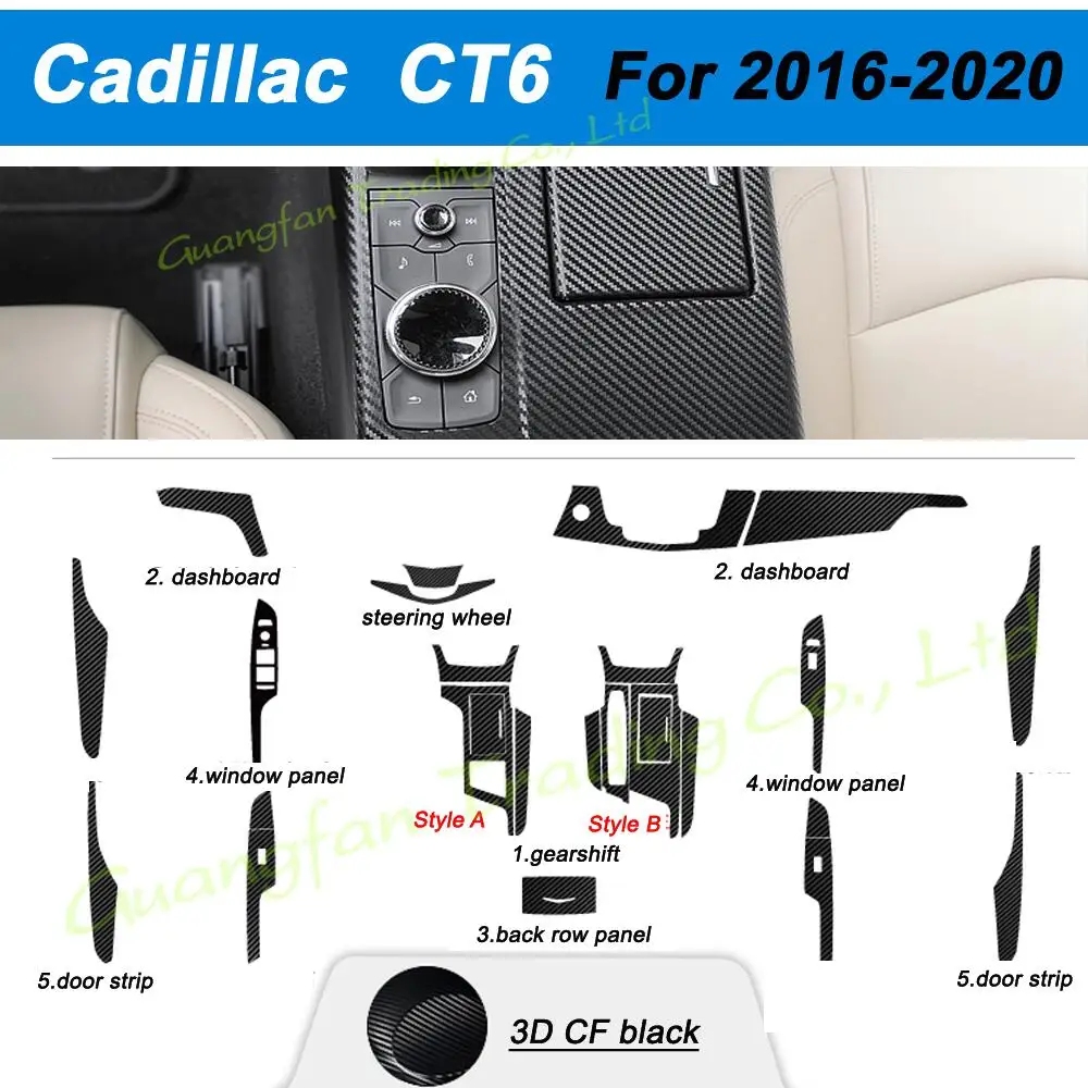 For Cadillac CT6 2016-2020 Interior Central Control Panel Door Handle 3D 5D Carbon Fiber Stickers Decals Car styling Accessorie