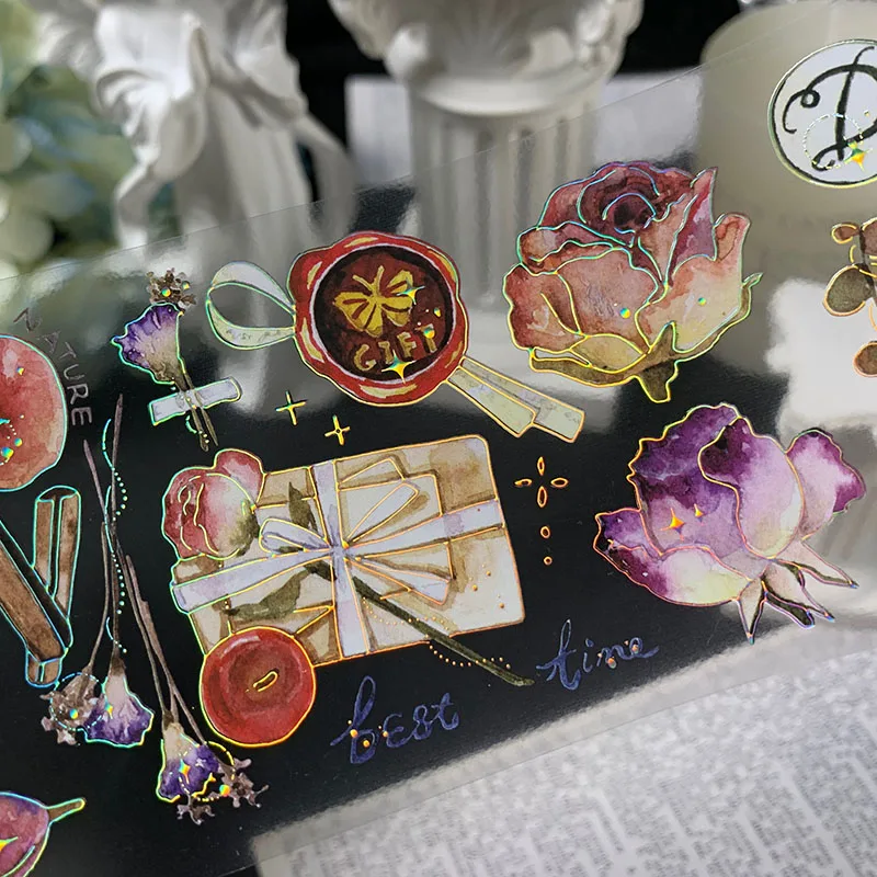 5Meter Whole Roll Rose Flower Shiny Floral PET Tape