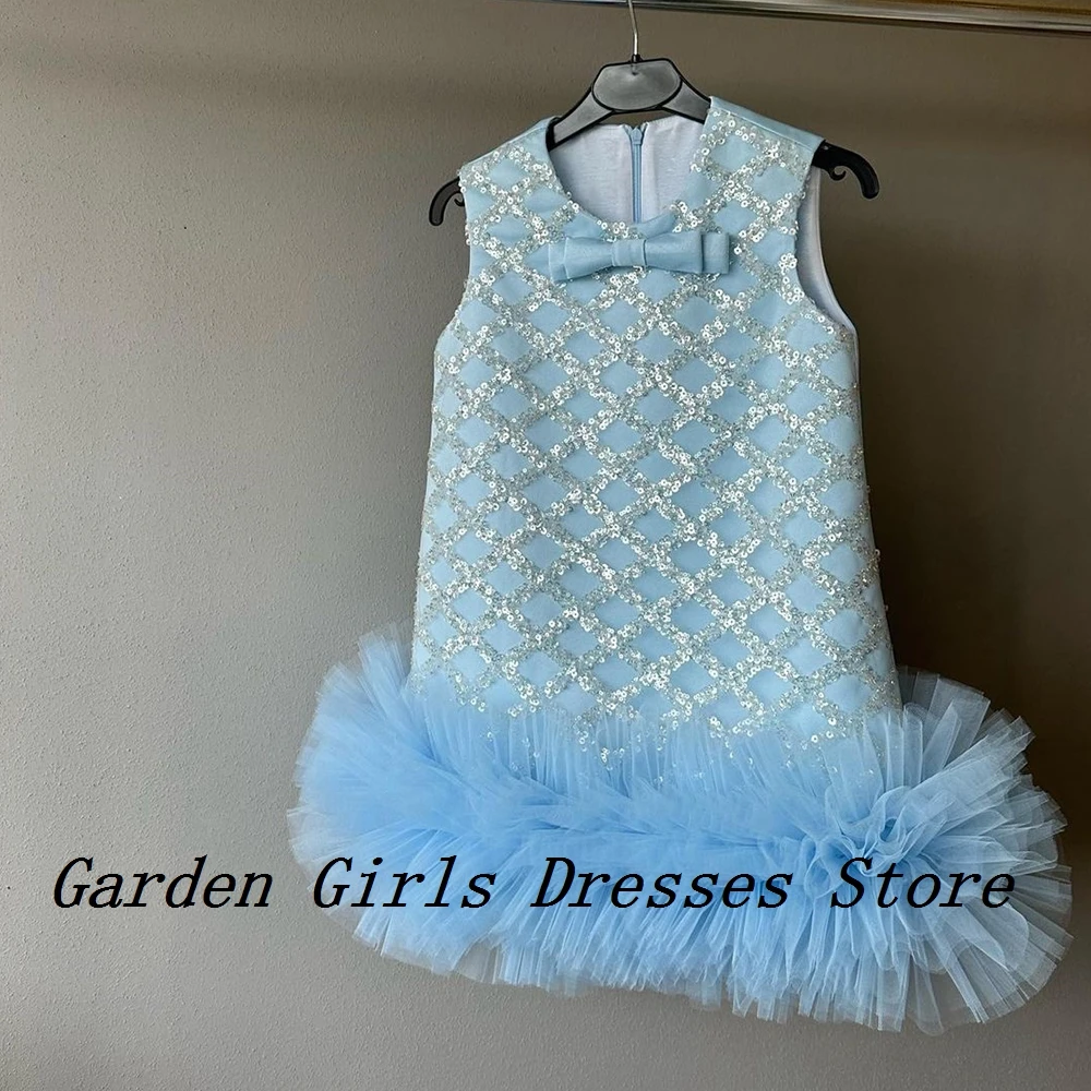 

Sky Blue Flower Girls Dresses with Sequined Sleeveless Scoop Christmas Dresses for Princess 2025 Summer New فستان عيد الميلاد