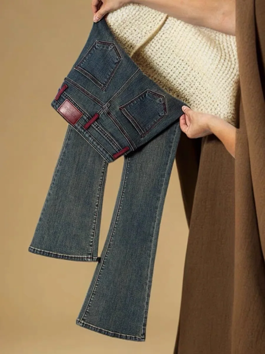

High Waist Bell Bottom Jeans Women's Blue Retro Style Double Button Slimming Long Pants Spring Summer 2026 Trendy Casual Denim