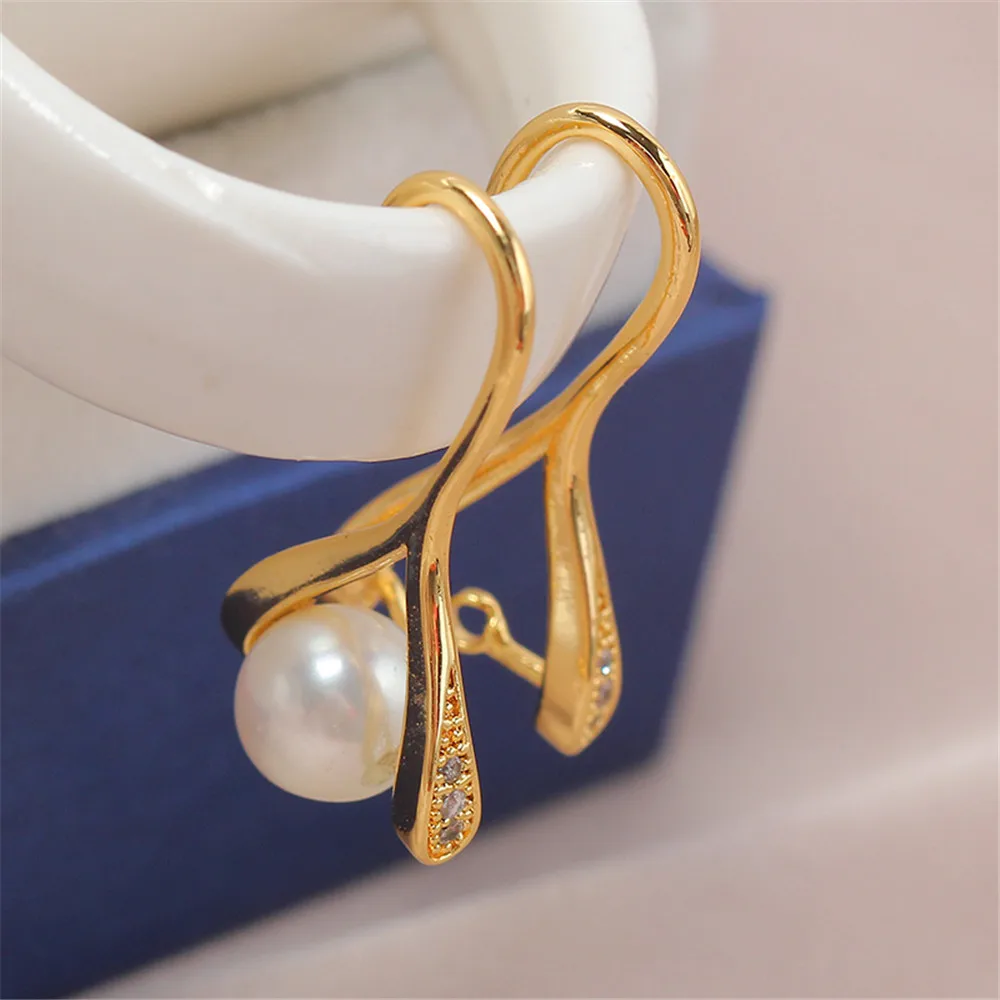 

DIY Pearl Jewelry Accessories Copper Plated 18K Gold Ear Hook Through-hole Pearl Earrings Empty Support Simple