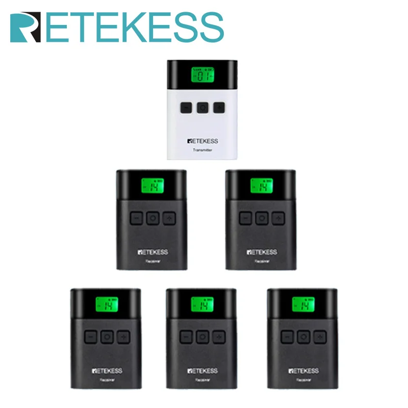 

Retekess TT122 Wireless Tour Guide System 1 Transmitter+ 5 Receivers For Church Excursion Factory Training Government Meeting