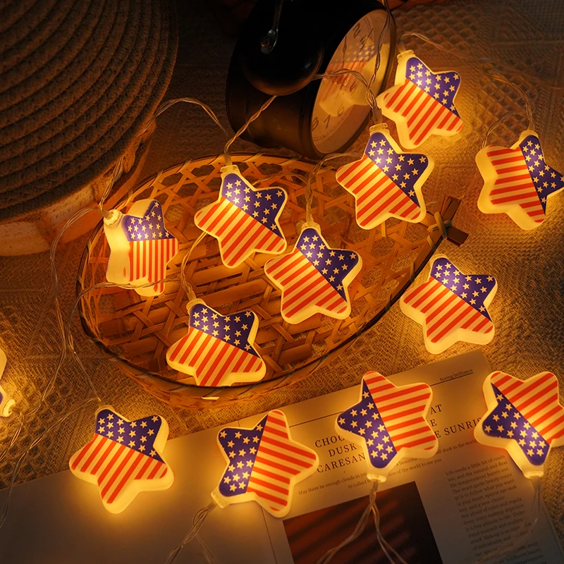 미국 국기 애국적인 LED 스트링 조명 - 빨간색, 흰색 및 파란색 7월 4일 장식, 독립 기념일 파티를 위한 야외 별빛 조명