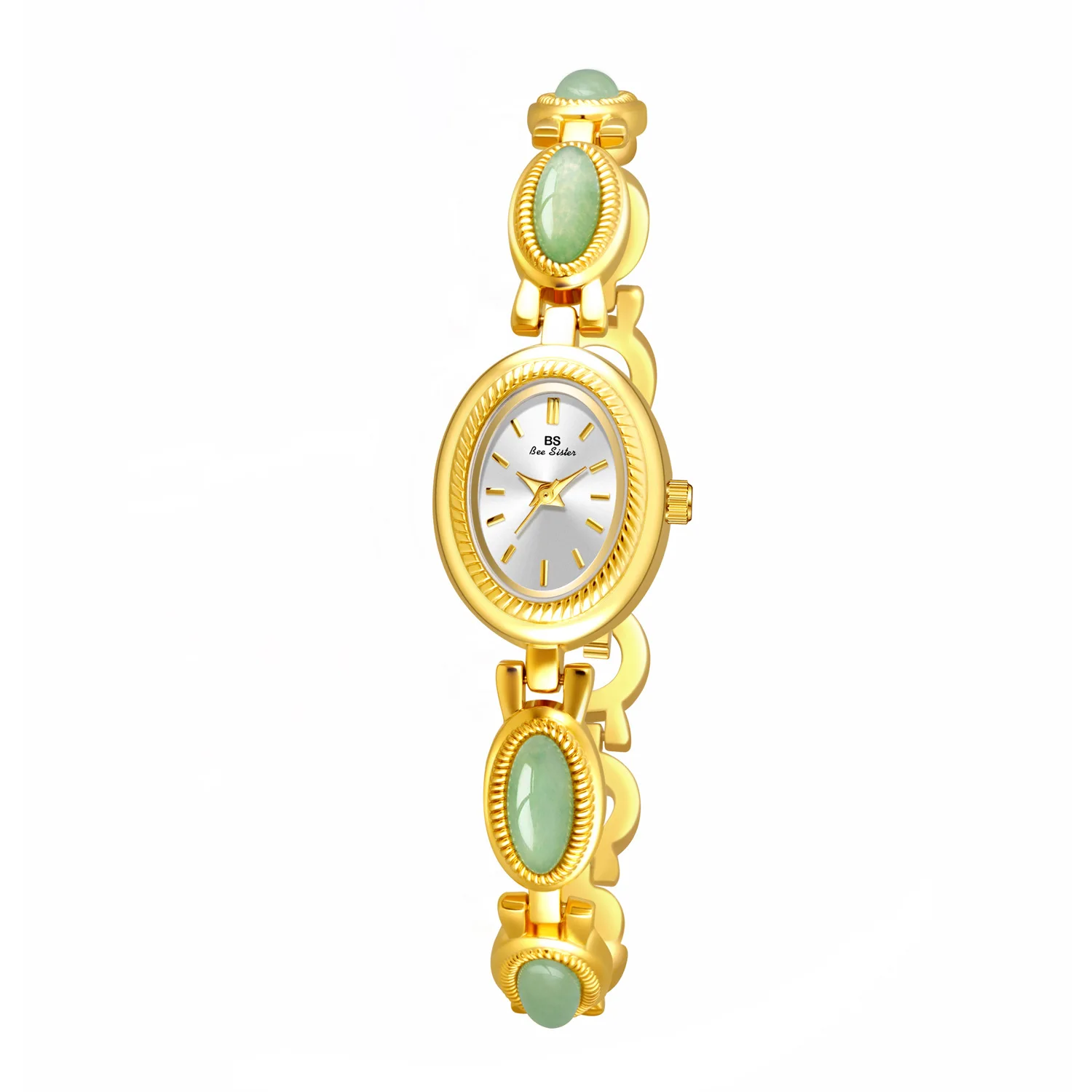 Luxury Women's Quartz Watch Ladies Waterproof Retro Natural Jade Stones Chain Fashion Elegant Watches Gift For Girl