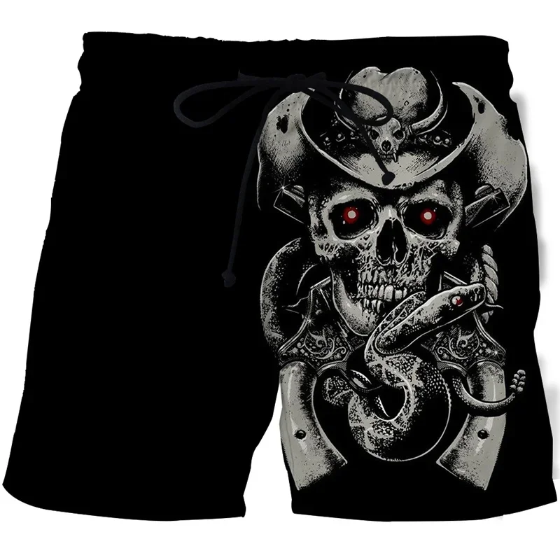 Cool Skeleton Graphic Swim Trunk For Men Flower Skull 3D Printed Short Pants Summer Loose Harajuku Sport Street Board Shorts