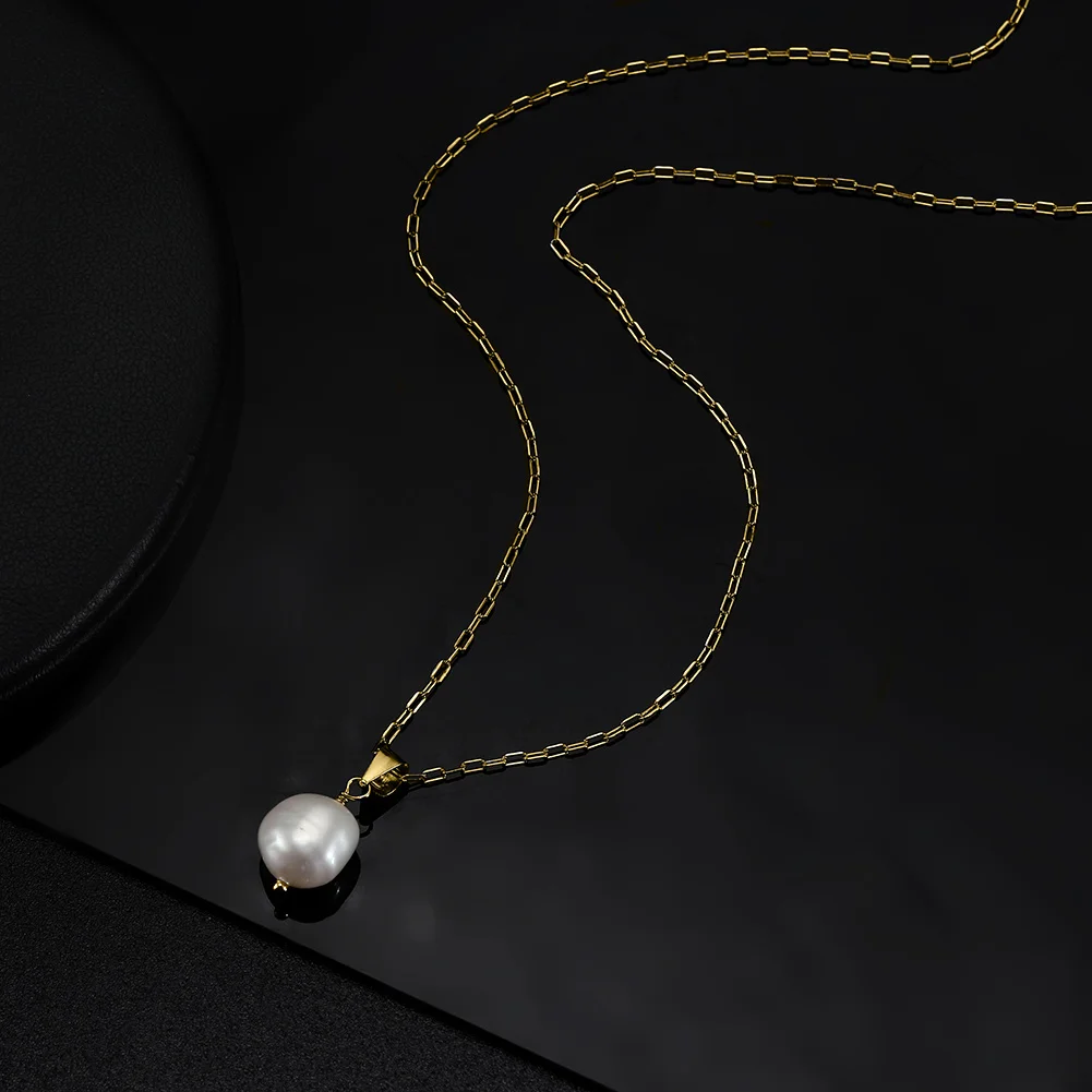 

KISS MANDY Real 925 Sterling Silver Freshwater Pearl Necklace for Women Handmade 14K Gold Pearl Pendant Jewelry GPN24