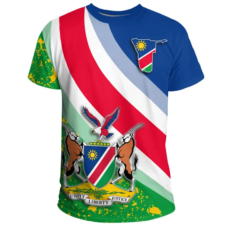 Namibia Coat Of Arms 3D Print T Shirt The Republic-of Namibia Flag Graphic Tee Shirts Fashion Casual Short Sleeves Mens Clothing