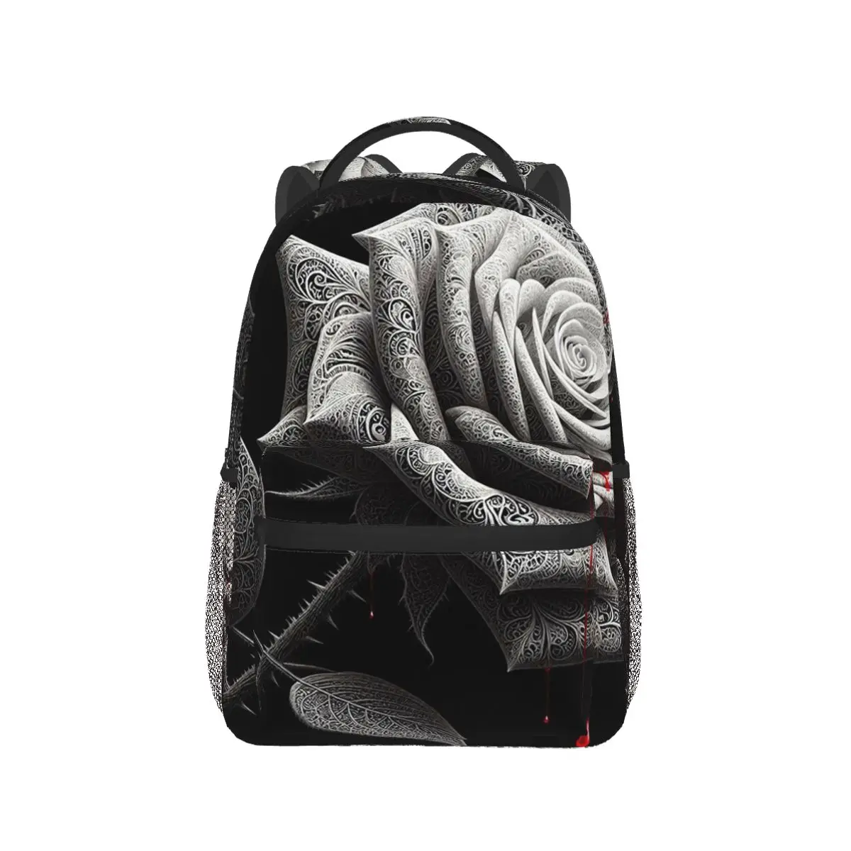 

Gothic Style Rose With Blood Droplets Backpack Hot Sale Daypack Large Capacity Kids BookBag School Bag Shoulder Bags for Unisex