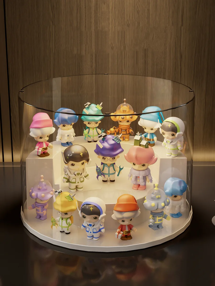 Rotating Blind Box Storage Display Stand Action Figures Display Cabinet Dust-proof Acrylic Mystery Box Display Box Doll Orgnizer