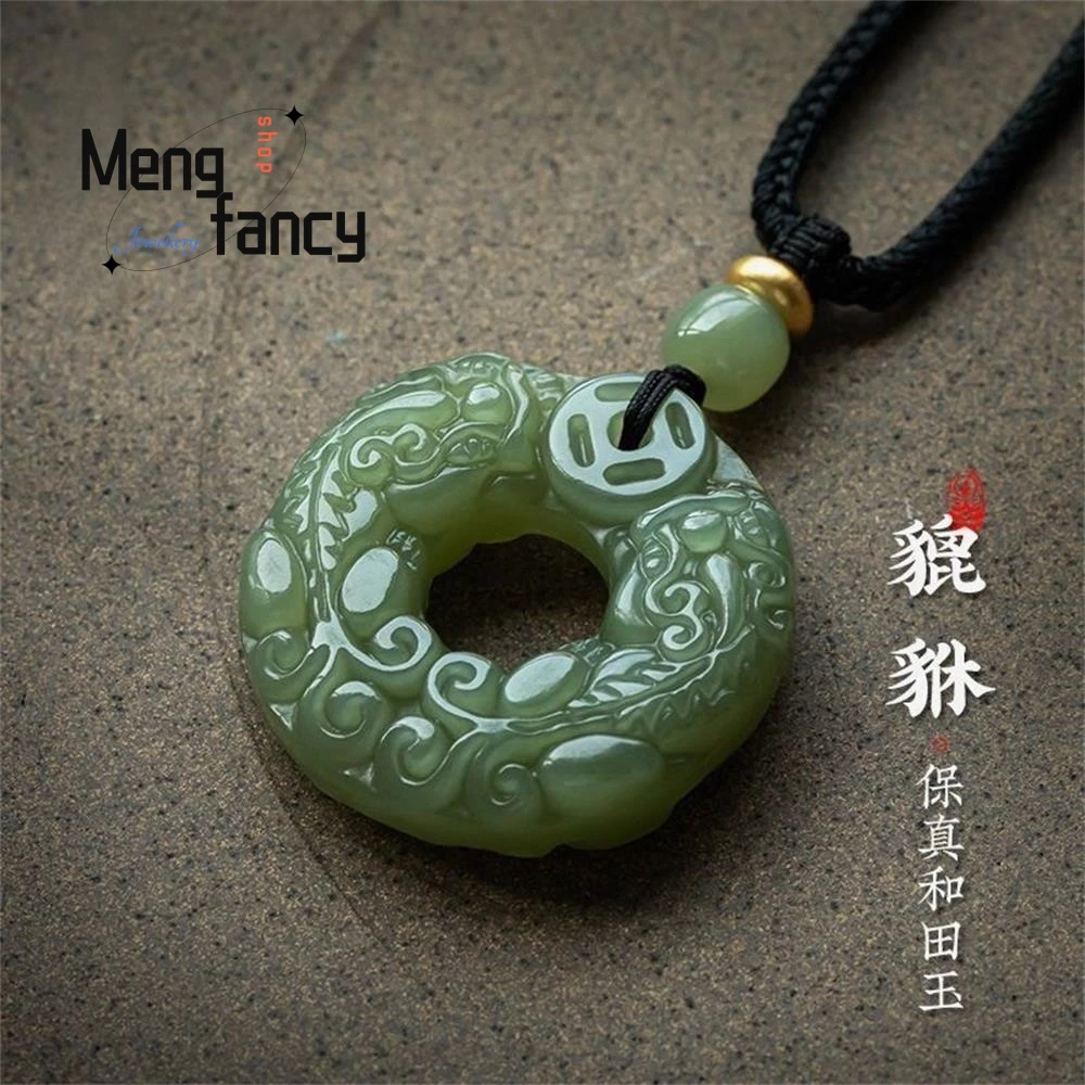 

Natural Hetian Jade Double Riches Pixiu Peace Buckle Pendant Exquisite High-grade Fashion Fine Jewelry Best Selling Holiday Gift