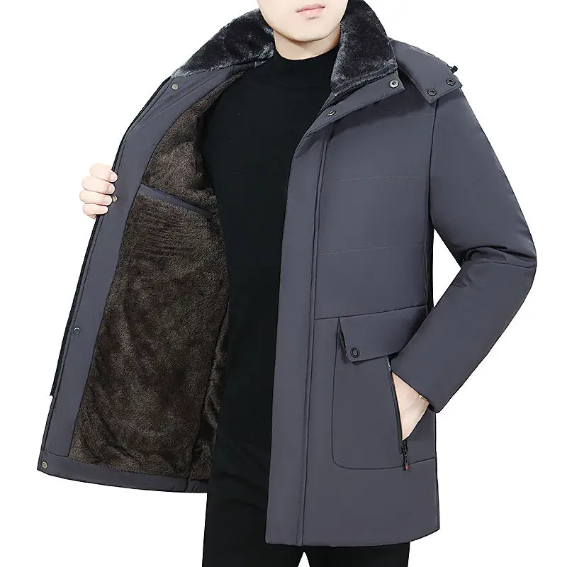 Coupe-vent en cachemire pour homme avec poche amovible, veste d'hiver, parkas d'extérieur décontractées, poignées de doublure, haute qualité, optique chaude, CombA56