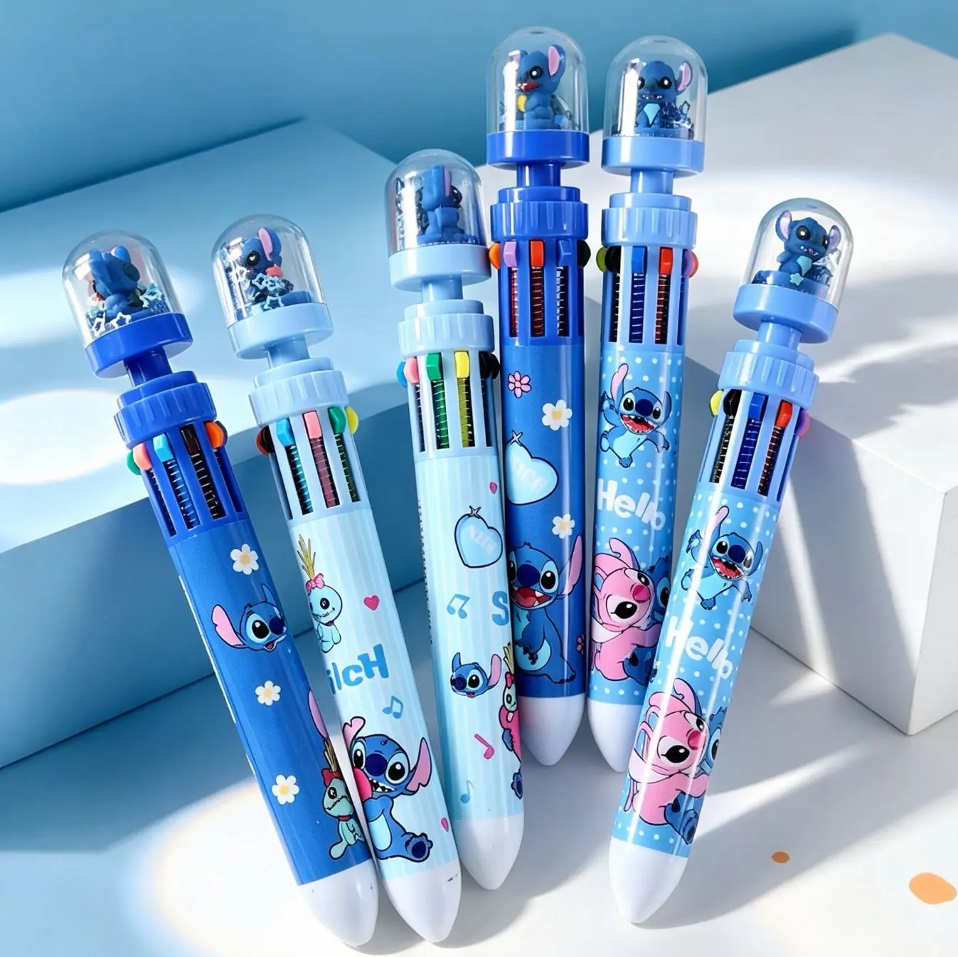 Random 1/2pcs of Disney Stitch‑themed ten‑color ballpoint pens, oil‑based marker pens for diaries, school stationery for student