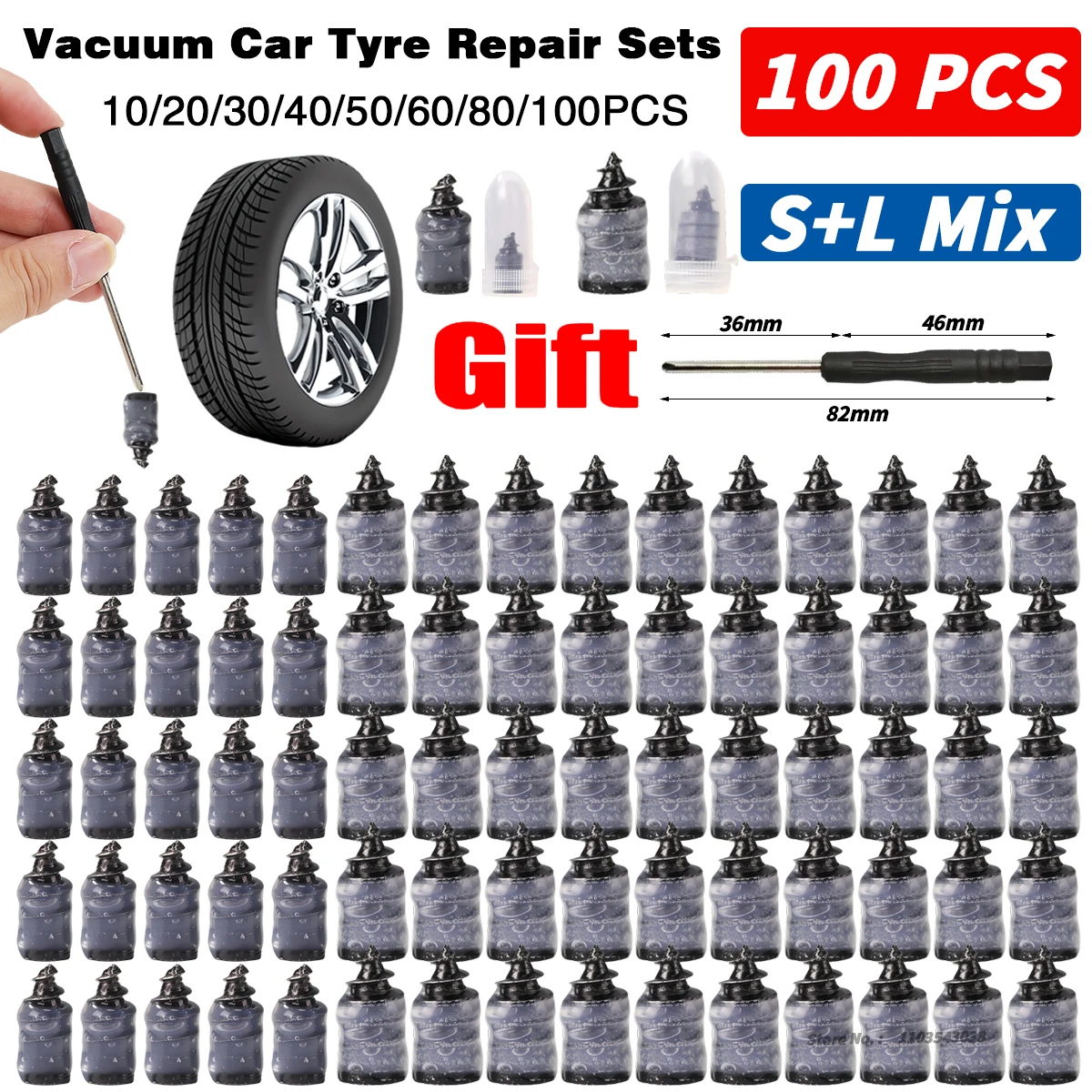 10-100PCS Universal Vacuum Car Tyre Repair Rubber Nail For Car Motorcycle Scooter Tubeless Tire Repair Kit Glue Free Tire Nails