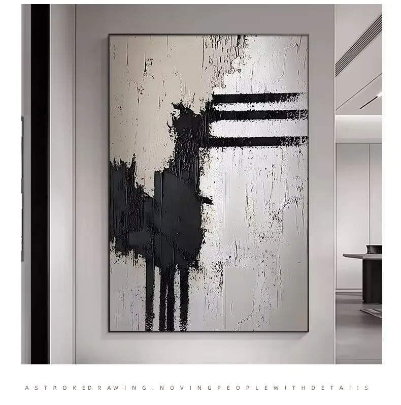 Hand-painted Wall Decor, Modern Simple Abstract Art,Black, White, and Gray Texture,Picture on Canvas for Living Room,Home Decor