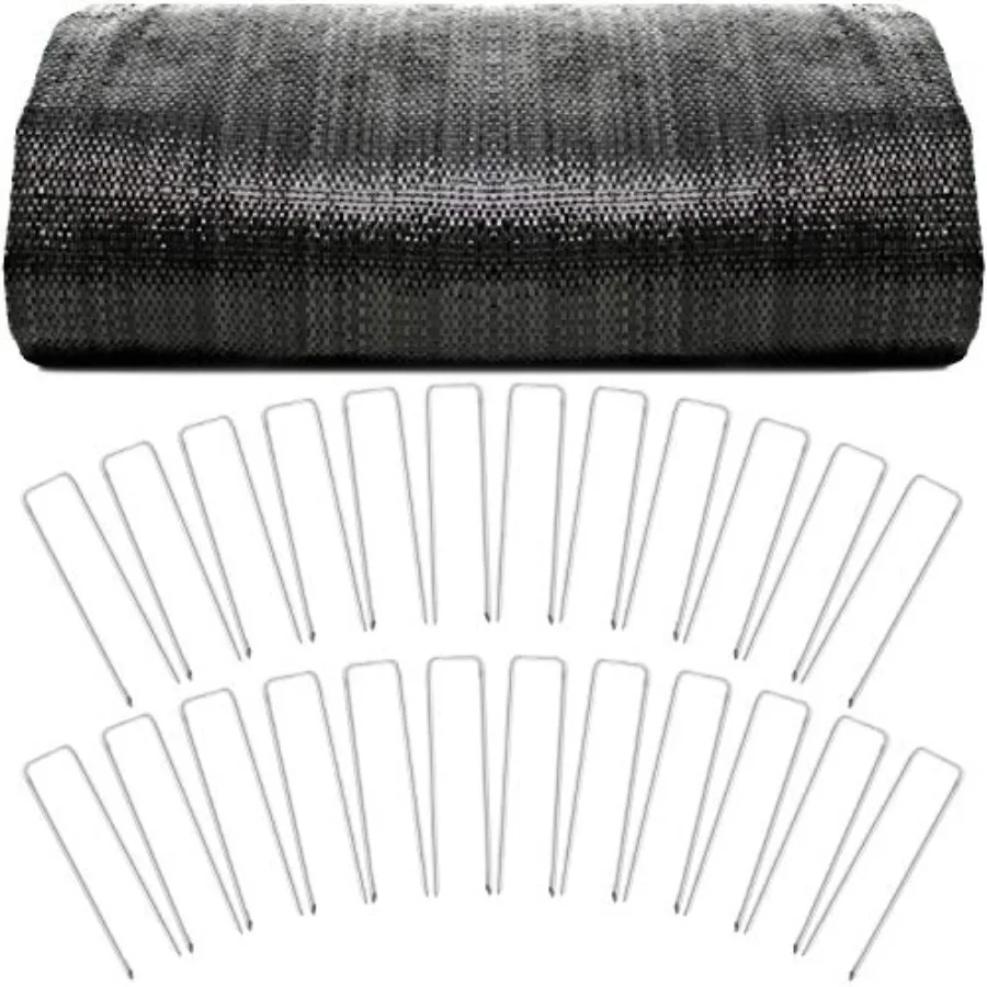 

Driveway Landscaping Fabric and Underlayment - 50 x 12.5 ft Heavy Duty Woven Geotextile Landscape Weed Barrier with 50 Staples