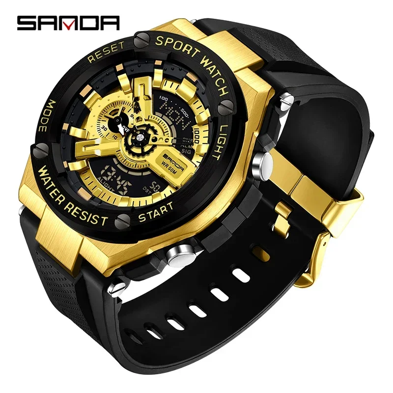 SANDA 3170 Sports Waterproof and Shockproof Alarm Clock Men\'s Watch New Handlift Light Korean Edition Multi functional