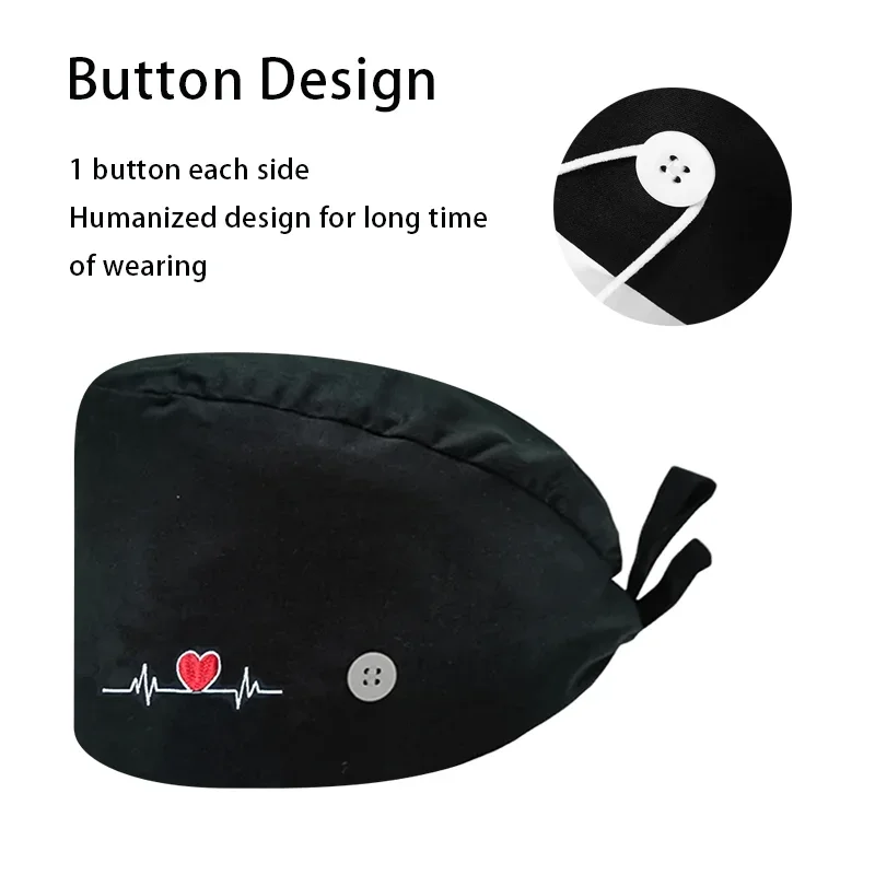 بلون الدعك قبعات مع زر مختبر التمريض قبعة قطنية Gorro Enfermera الحيوانات الأليفة الاستمالة وكالة للجنسين النساء الرجال الجمال قبعات العمل