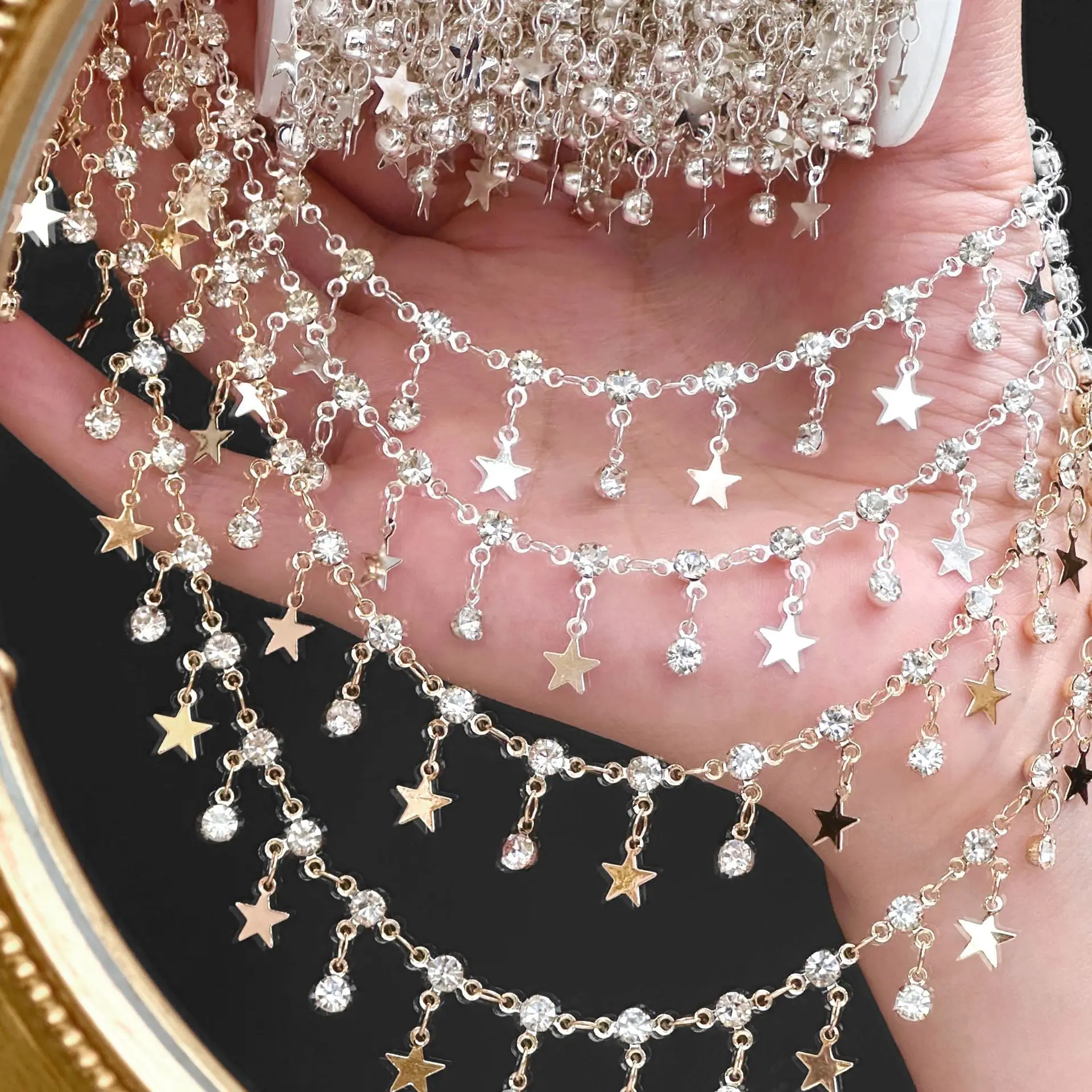 0.5/1/2m Gorgeous Handmade Chain Feather Star Tassel Chain DIY Bracelet Necklace Headwear Jewelry Clothing Accessories view 4