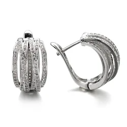 Huitan New Trendy Hoop Earrings for Women Silver Color Overlapping Cubic Zirconia Earrings Fashion Versatile Jewelry Drop Ship