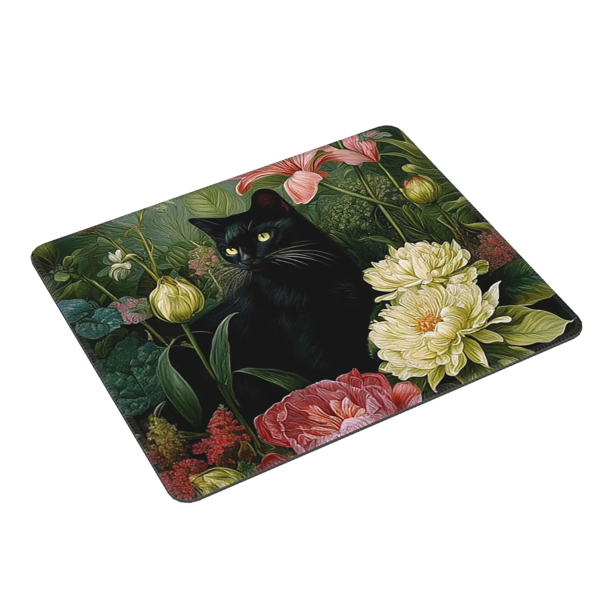 Colour Charming Black Cat And Floral Mouse Pad Computer Keyboard Mouse Mat Gaming PC Laptop Desk Mat Office Table Mats