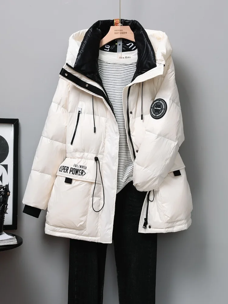 Streetwear Winter women down jacket wash-free Puffer Jacket mid-length coat thick warm Hooded down jacket outwear 2022