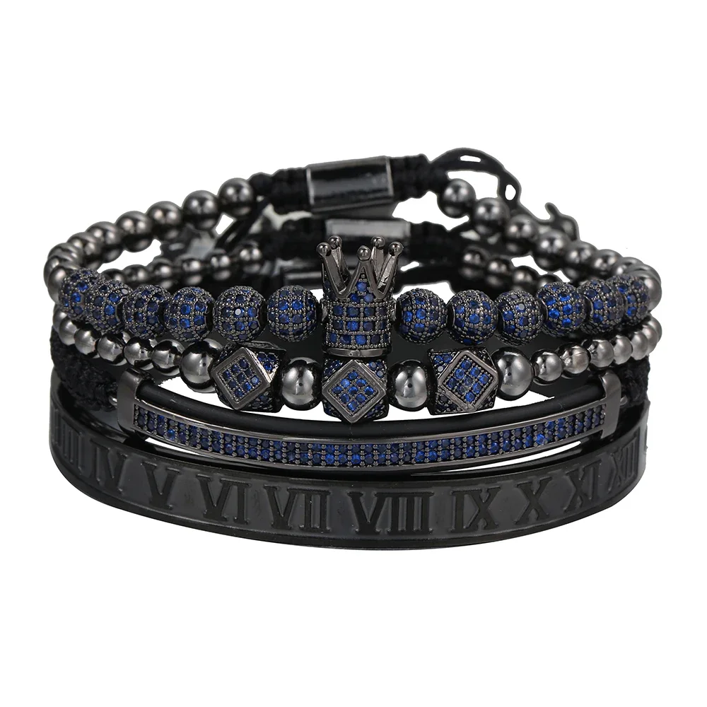 Fashion CZ Crown Bracelet Luxury Royal Bangle Set Roman Braided Bracelets For Women Fashion Armband Friendship Jewelry Gifts