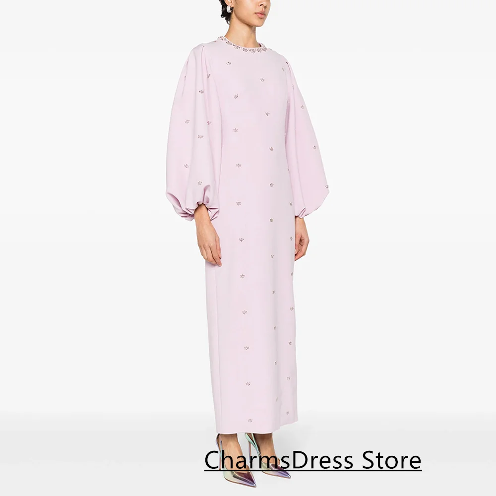 ใหม่มาถึงชุดราตรีที่กําหนดเองรอบคอพัฟแขนคริสตัลข้อเท้าความยาว Arabian Party ชุดอย่างเป็นทางการ Prom Dresses