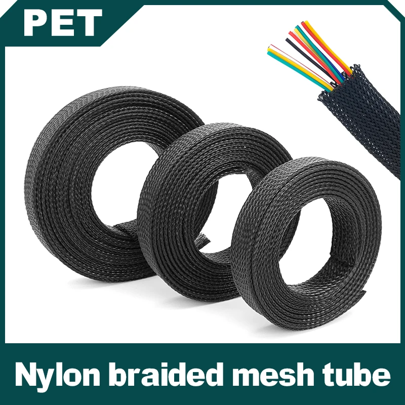 

5/10M Black Cable Sleeve 2 4 6 8 10 12 14 16 18 20 25~100 Mm PET Expandable Cover Insulation Braided Nylon Sheath Wire Wrap