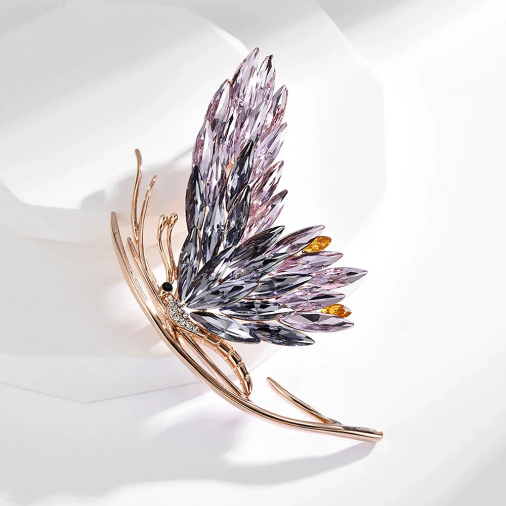 

New Fashion Austrian Crystal Butterfly Brooch Women's Clothing Dress Accessories Corsage Pin High Quality Jewelry Wholesale